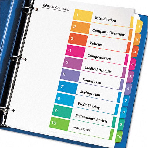 Avery 1-10 tab 11" x 8.5" Contemporary Multicolor Dividers - 11135
