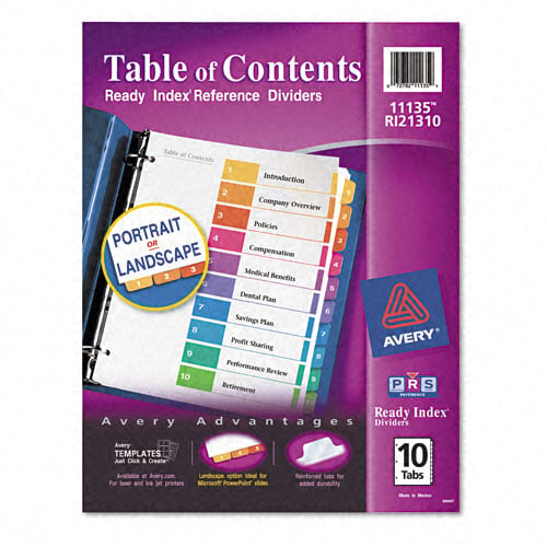 Avery 1-10 tab 11" x 8.5" Contemporary Multicolor Dividers - 11135