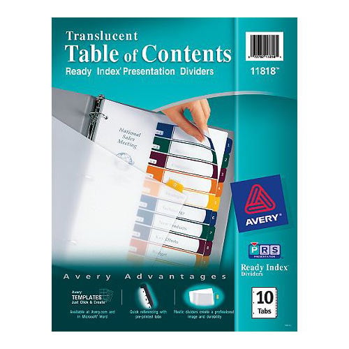 Avery 1-10 tab 11" x 8.5" Translucent Multicolor Dividers - 11818 - Clearance Sale