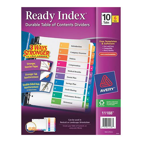 Avery 1-10 tab 11" x 8.5" Contemporary Multicolor Dividers 6pk - 11188