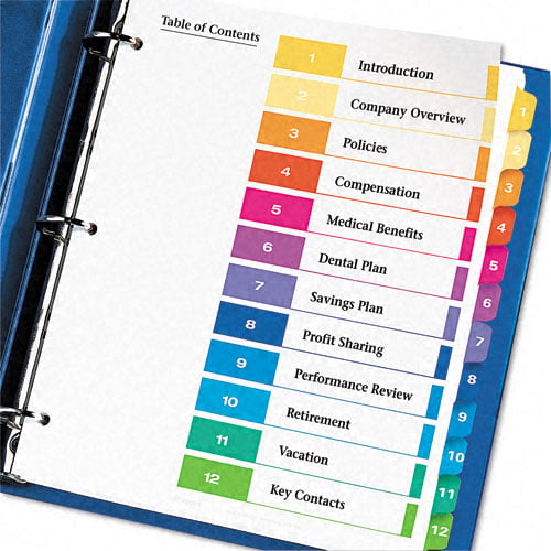 Avery 1-12 tab 11" x 8.5" Contemporary Multicolor Dividers - 11141 - Clearance Sale