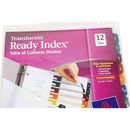 Avery 1-12 tab 11" x 8.5 Translucent Multicolor Dividers - 11819