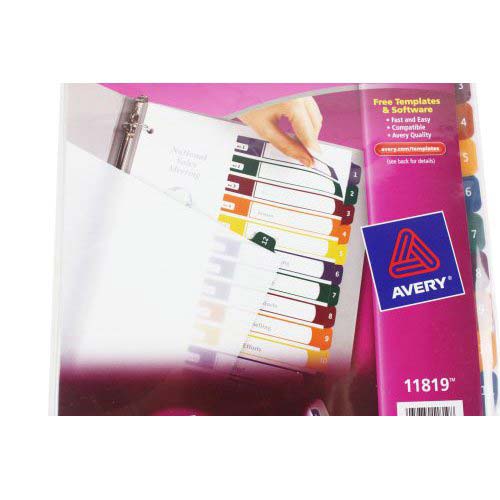 Avery 1-12 tab 11" x 8.5 Translucent Multicolor Dividers - 11819