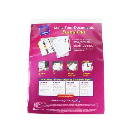 Avery 1-12 tab 11" x 8.5 Translucent Multicolor Dividers - 11819