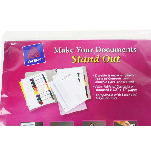 Avery 1-12 tab 11" x 8.5 Translucent Multicolor Dividers - 11819