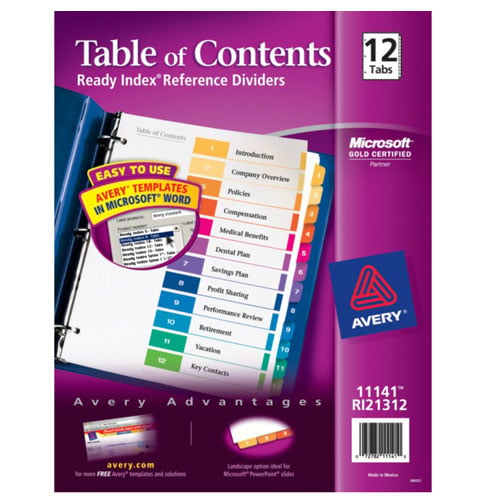 Avery 1-12 tab 11" x 8.5" Contemporary Multicolor Dividers - 11141 - Clearance Sale