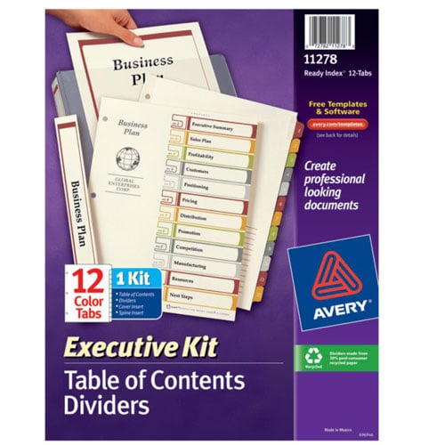 Avery 1-12 tab 11" x 8.5" Executive Multicolor Dividers - 11278