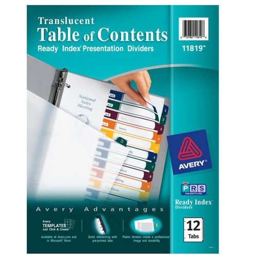Avery 1-12 tab 11" x 8.5 Translucent Multicolor Dividers - 11819