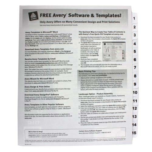 Avery 1-15 tab 11" x 8.5" Classic Black and White Dividers - 11142