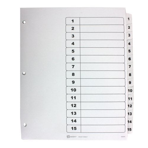 Avery 1-15 tab 11" x 8.5" Classic Black and White Dividers - 11142
