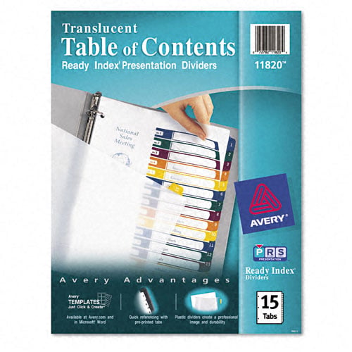 Avery 1-15 tab 11" x 8.5" Translucent Multicolor Dividers - 11820