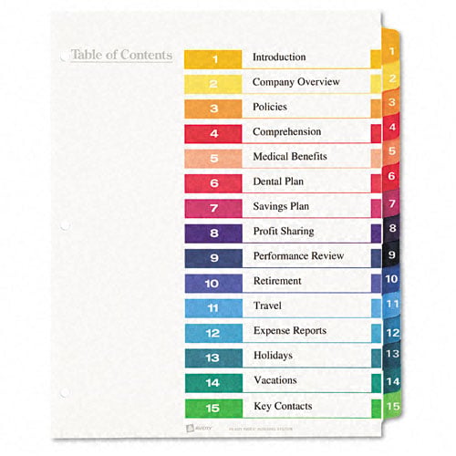 Avery 1-15 tab 11" x 8.5" Contemporary Multicolor Dividers 6pk - 11197