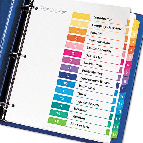Avery 1-15 tab 11" x 8.5" Contemporary Multicolor Dividers 6pk - 11197