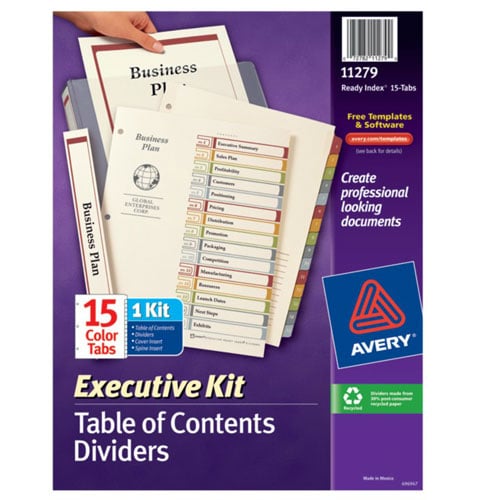 Avery 1-15 tab 11" x 8.5" Executive Multicolor Dividers - 11279