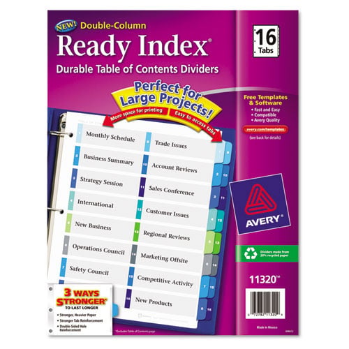 Avery 1-16 tab 11" x 8.5" Double-Column TOC Dividers - 11320