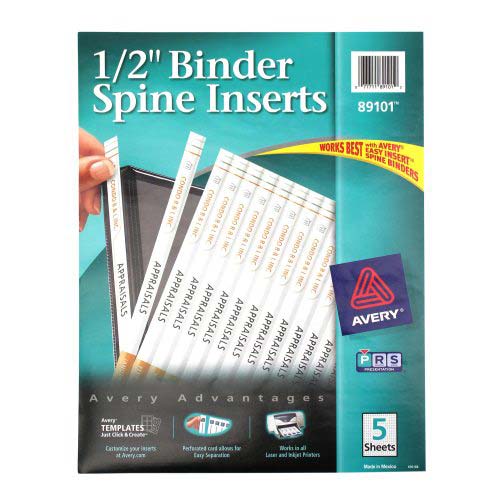 Avery 1/2" White Binder Spine Inserts 80pk - 89101 - Clearance Sale