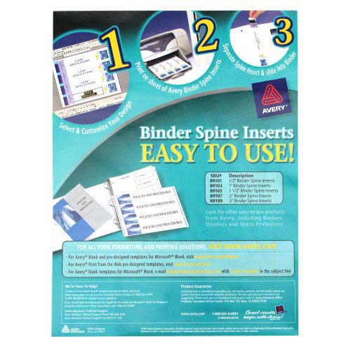 Avery 1/2" White Binder Spine Inserts 80pk - 89101 - Clearance Sale