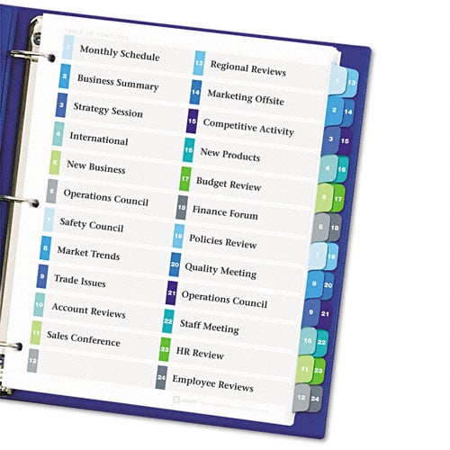 Avery 1-24 tab 11" x 8.5" Double-Column TOC Dividers - 11321 - Clearance Sale
