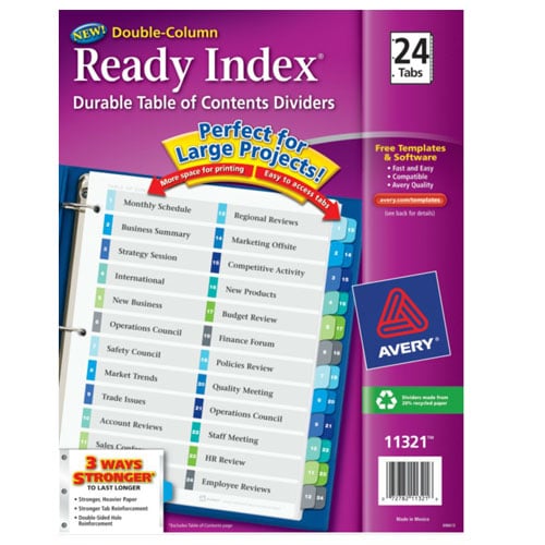 Avery 1-24 tab 11" x 8.5" Double-Column TOC Dividers - 11321 - Clearance Sale
