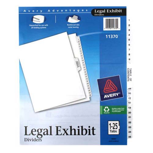 Avery 1-25/TOC Legal 11" x 8.5" Avery Style Collated Dividers - 11370