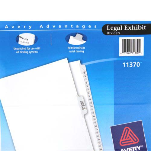 Avery 1-25/TOC Legal 11" x 8.5" Avery Style Collated Dividers - 11370