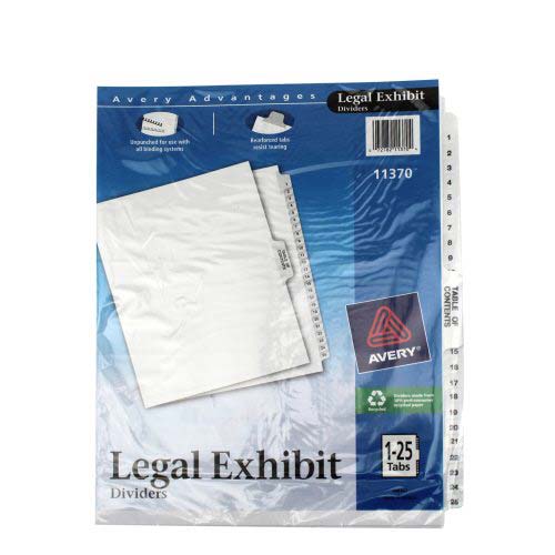 Avery 1-25/TOC Legal 11" x 8.5" Avery Style Collated Dividers - 11370