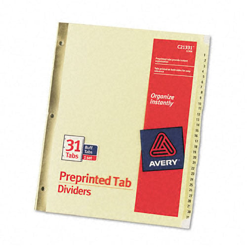 Avery 1-31 Buff Preprinted Laminated Tab Dividers - 11308