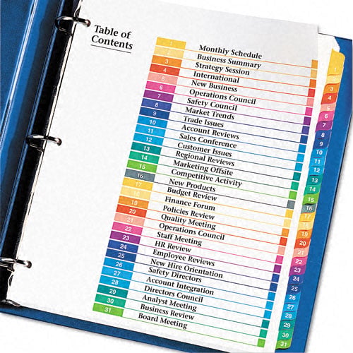Avery 1-31 tab 11" x 8.5" Contemporary Multicolor Dividers - 11129 - Clearance Sale