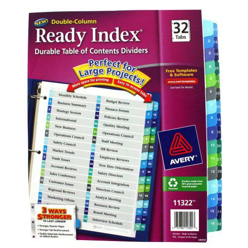Avery 1-32 tab 11" x 8.5" Double-Column TOC Dividers - 11322 - Clearance Sale