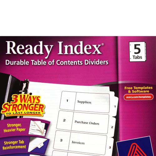 Avery 1-5 tab 11" x 8.5" Classic Black and White Dividers - 11130