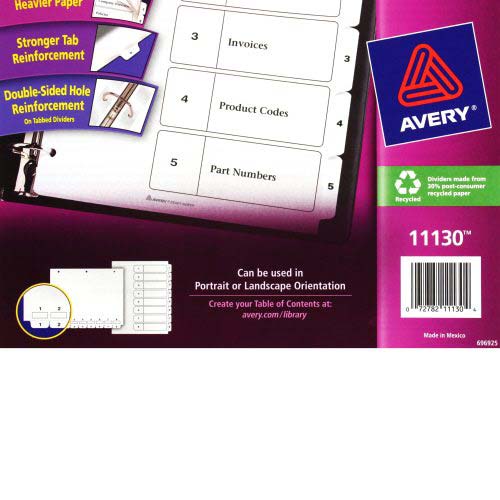 Avery 1-5 tab 11" x 8.5" Classic Black and White Dividers - 11130