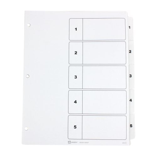 Avery 1-5 tab 11" x 8.5" Classic Black and White Dividers - 11130