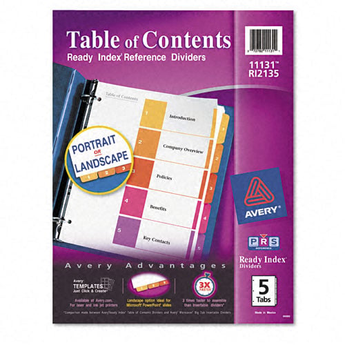 Avery 1-5 tab 11" x 8.5" Contemporary Multicolor Dividers - 11131