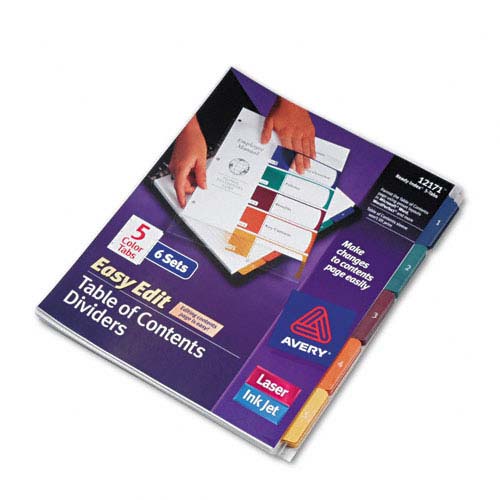 Avery 1-5 tab 11" x 8.5" Easy Edit Multicolor TOC Dividers - 12171 (Discontinued)
