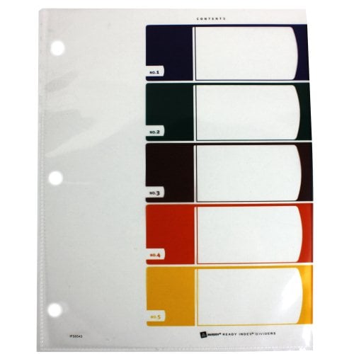 Avery 1-5 tab 11" x 8.5" Easy Edit Multicolor TOC Dividers - 12171 (Discontinued)