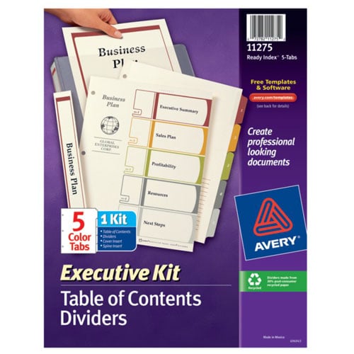 Avery 1-5 tab 11" x 8.5" Executive Multicolor Dividers - 11275