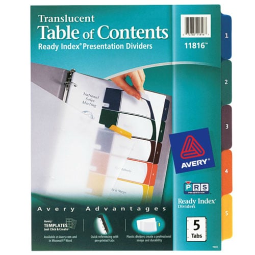 Avery 1-5 tab 11" x 8.5" Translucent Multicolor Dividers - 11816