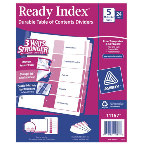 Avery 1-5 tab Mutlicolor 11" x 8.5" Contemporary Dividers - 11167