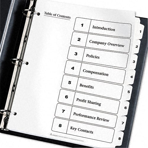 Avery 1-8 tab 11" x 8.5" Classic Black and White Dividers - 11132 - Clearance Sale