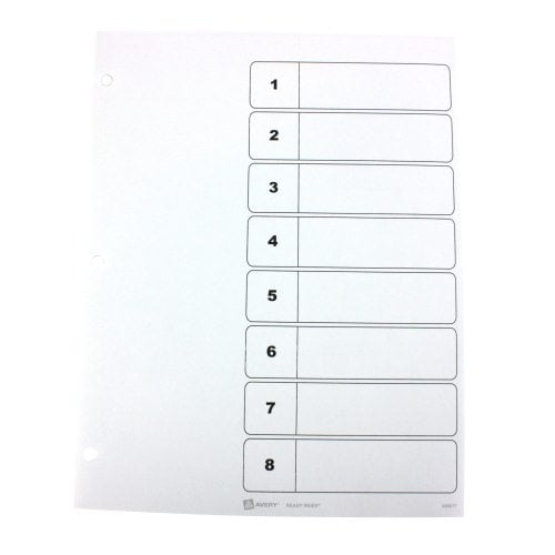 Avery 1-8 tab 11" x 8.5" Classic Black and White Dividers - 11132 - Clearance Sale