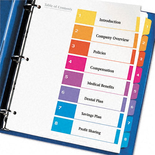 Avery 1-8 tab 11" x 8.5" Contemporary Multicolor Divider 6pk - 11186 - Clearance Sale