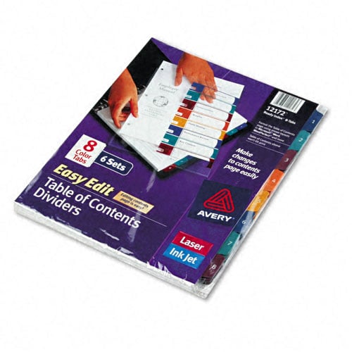 Avery 1-8 tab 11" x 8.5" Easy Edit Multicolor TOC Dividers - 12172