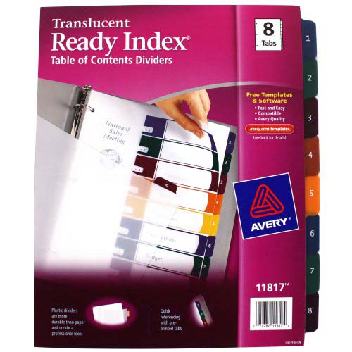 Avery 1-8 tab 11" x 8.5" Translucent Multicolor Dividers - 11817