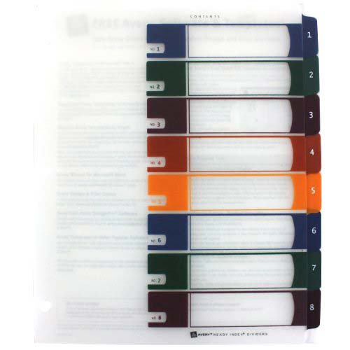 Avery 1-8 tab 11" x 8.5" Translucent Multicolor Dividers - 11817