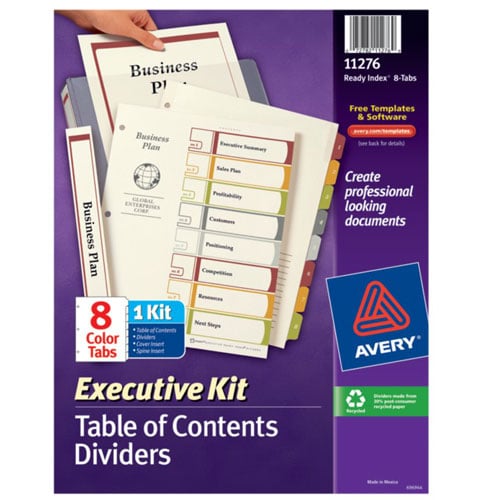 Avery 1-8 tab 11" x 8.5" Executive Multicolor Dividers - 11276