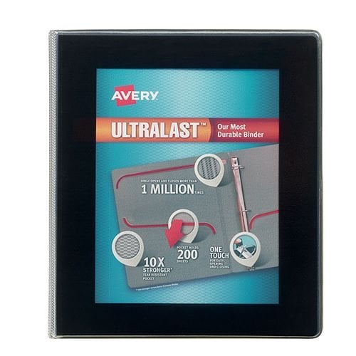 Avery 1" Black UltraLast Heavy Duty View Binders with One Touch Slant Ring 6pk - 79710