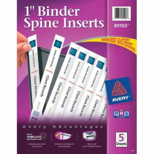 Avery 1" White Binder Spine Inserts 40pk - 89103 - Clearance Sale