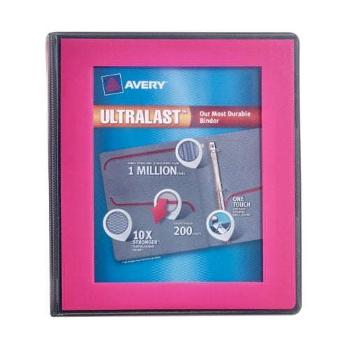 Avery 1" Pink UltraLast Heavy Duty View Binders with One Touch Slant Ring 6pk - 79743
