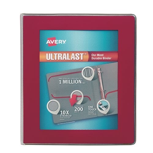 Avery 1" Red UltraLast Heavy Duty View Binders with One Touch Slant Ring 6pk - 79736