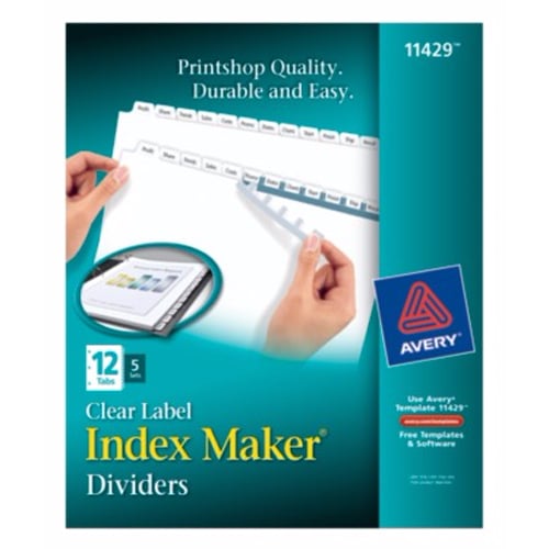 Avery 12-tab 11" x 8.5" Clear Label Punched Dividers 5 sets - 11429